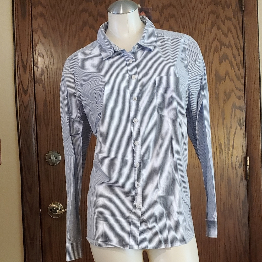 TORRID Blue and White Striped Button Down Top